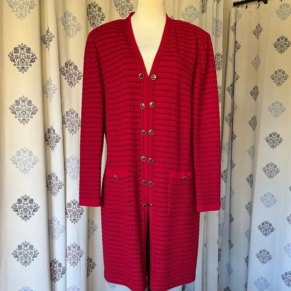 St. John Red and Black Striped Sweater - Picture 1 of 5